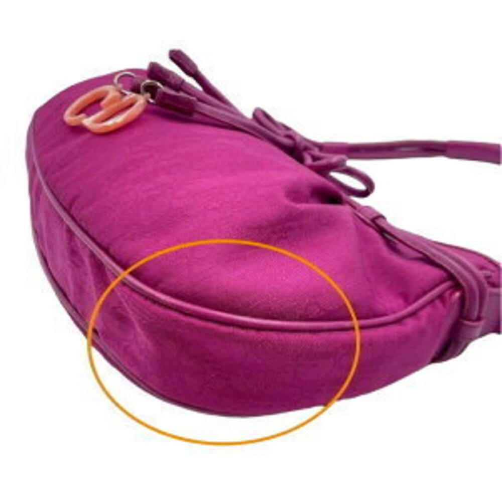 DIOR Trotter Hobo Shoulder Bag Rion Canvas Leather Pink Fuchsia - Picture 9 of 15